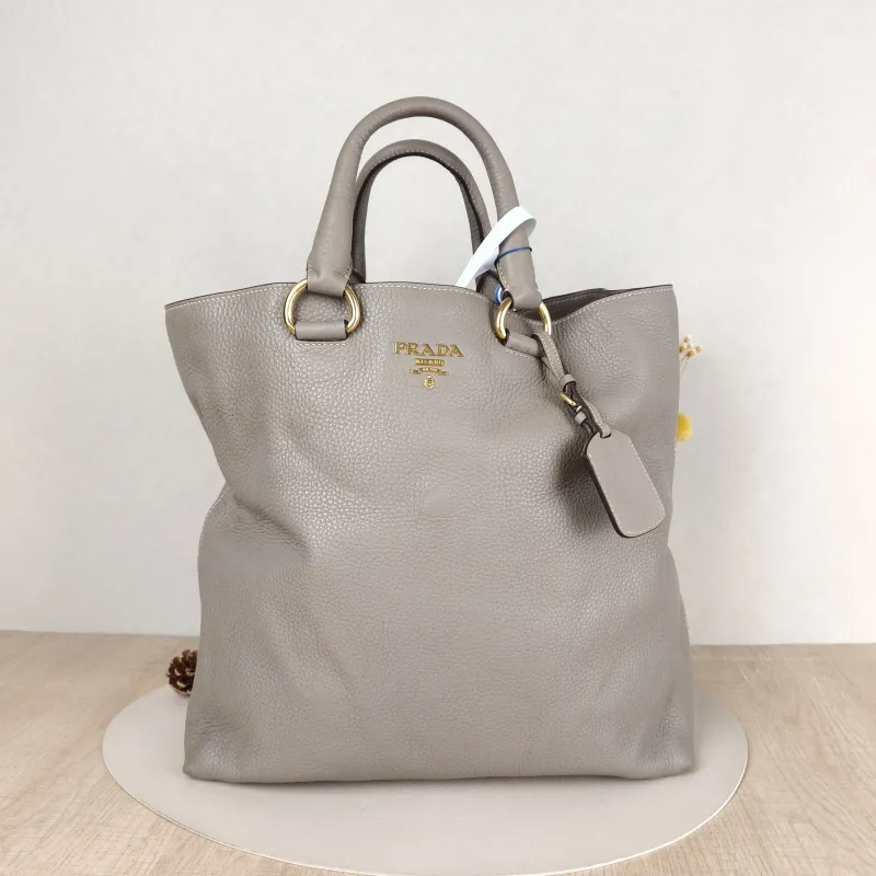 PRADA Top Handle Bag Tote Bag Grey Calfskin One Size36 × 11 × 35 cm