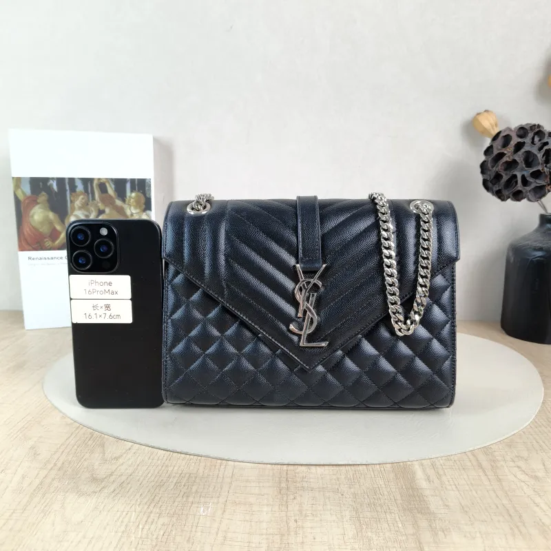 SAINT LAURENT Crossbody Bag ENVELOPE Black Calfskin Medium 24 × 6 × 17.5 cm — cover view 2 of 5