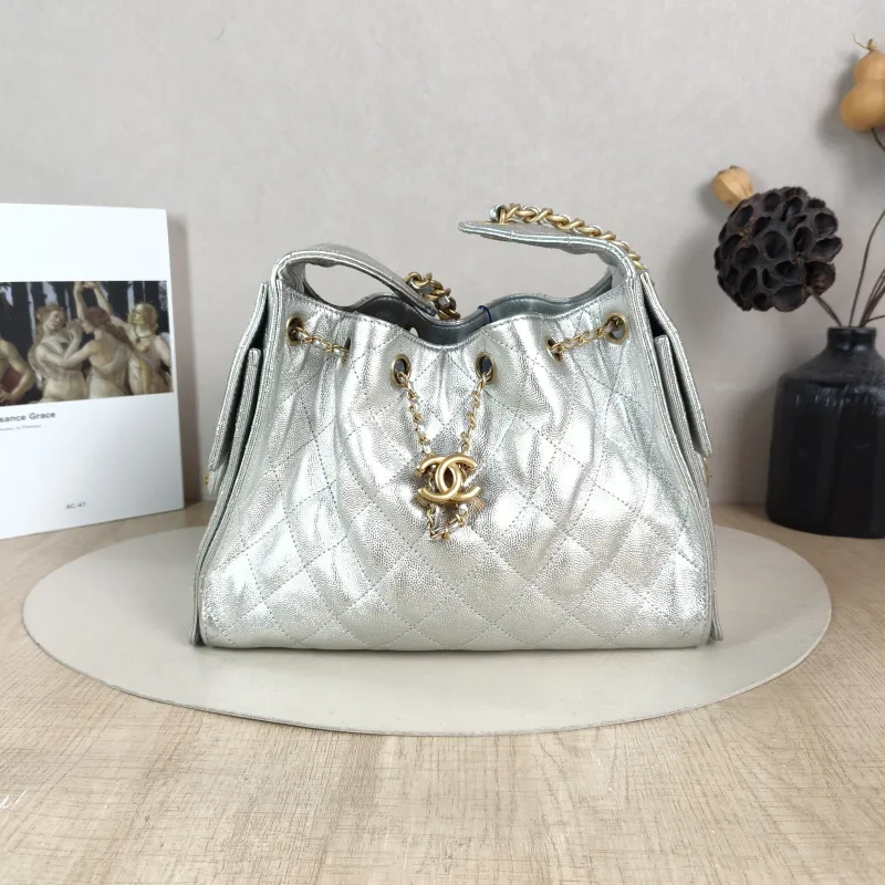 Chanel Shoulder Bag 25Bag Silver Grained Calfskin Small 26 × 14 × 30 cm