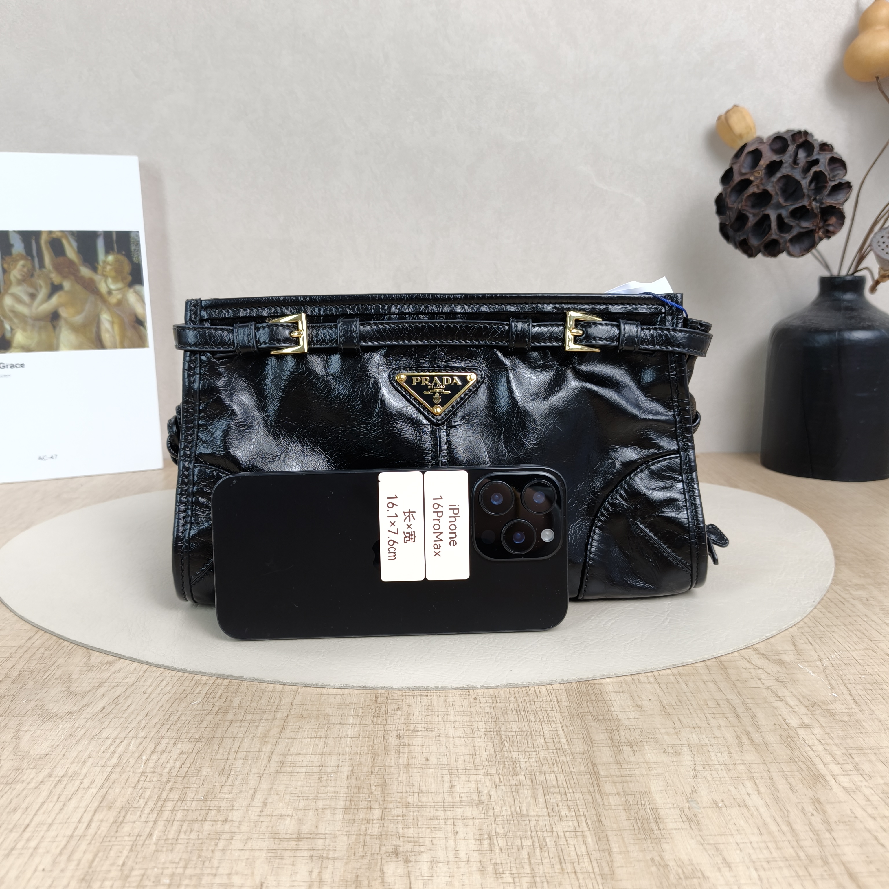 PRADA Crossbody Bag Bonnie Soft Lux Shoulder Strap Edition Black Waxed Leather Small26 × 12 × 14 cm — cover view 5 of 6