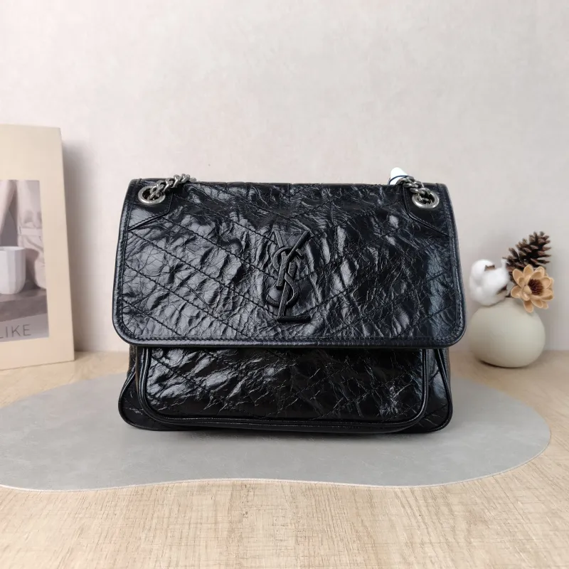 SAINT LAURENT Crossbody Bag Niki D Waxed Leather Calfskin Medium 28 × 8.5 × 20 cm