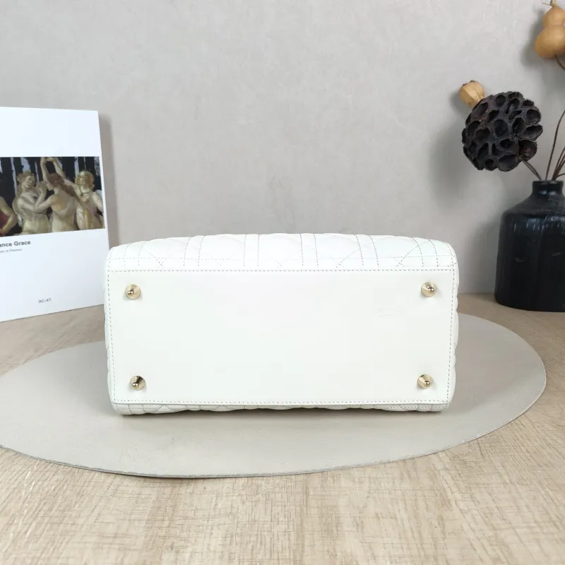 DIOR Top Handle Bag Lady Lady Dior Bag White Calfskin Medium Edition 24 × 12 × 21 cm — cover view 2 of 6