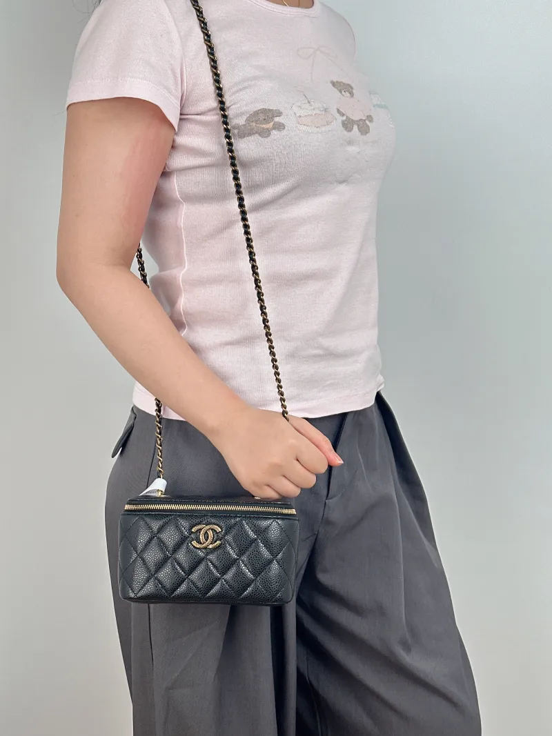 Chanel Crossbody Bag Edition Black with Gold-Tone Hardware Grained Calfskin One Size 16 × 8 × 9.5 cm — on-model view 2 of 2