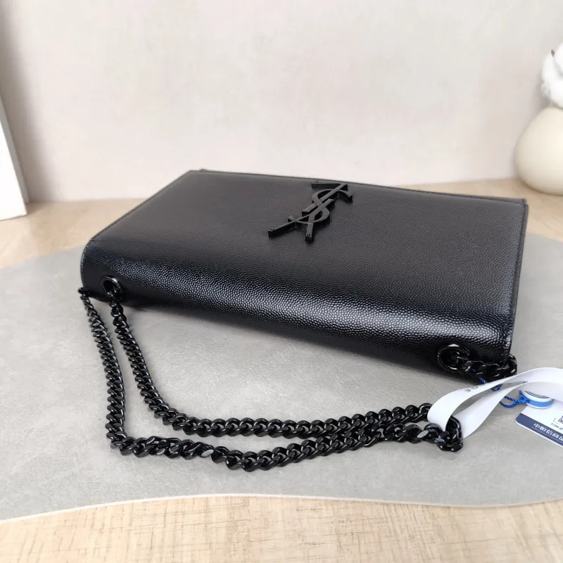 SAINT LAURENT Crossbody Bag KATE Black Grained Calfskin Medium 24 × 5.5 × 14.5 cm — detail view 8 of 10