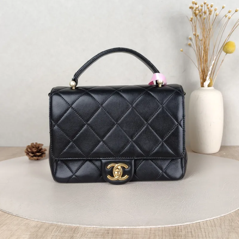 Chanel Crossbody Bag Pearl Crossbody Bag Black Lambskin One Size 21 × 7 × 15 cm