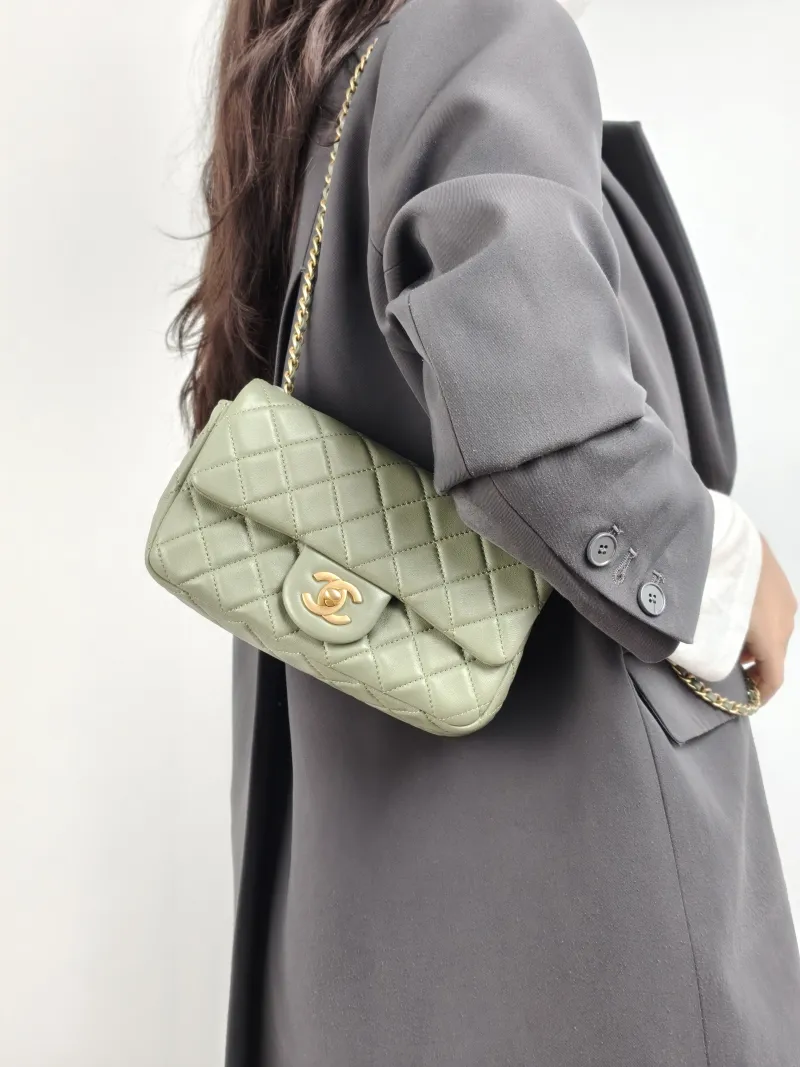 Chanel Crossbody Bag mini Green Lambskin One Size 20 × 6 × 12 cm — on-model view 1 of 2