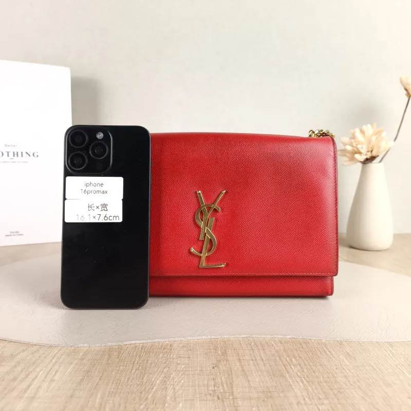 SAINT LAURENT Crossbody Bag KATE Red Calfskin Medium 24 × 5.5 × 14.5 cm Conditioned — cover view 5 of 5
