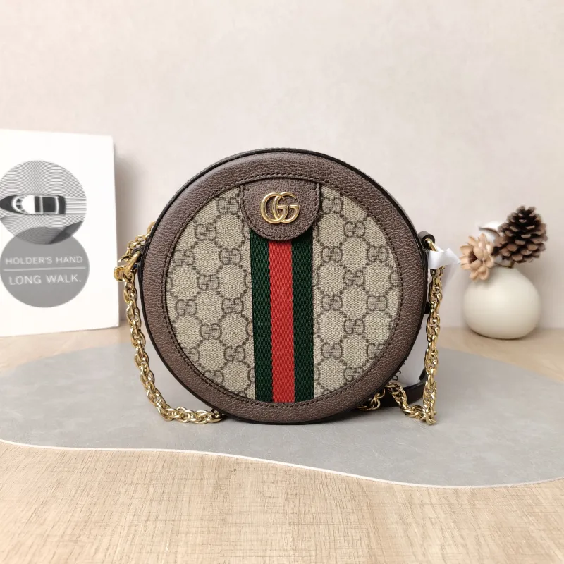 GUCCI Crossbody Bag Ophidia GG Round Bag Monogram PV Cmini18 × 4.5 × 18 cm