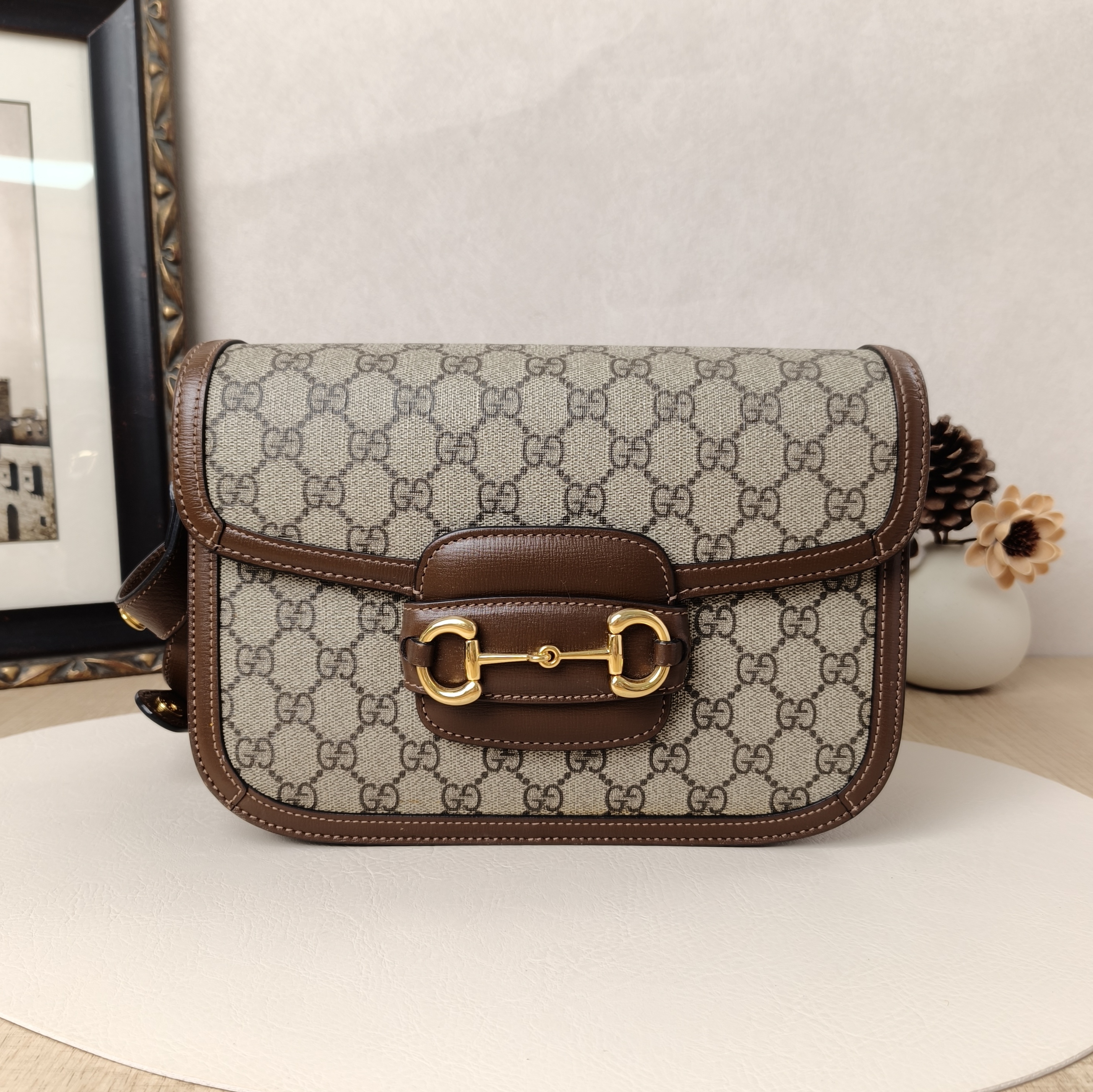 GUCCI Shoulder Bag Horsebit 1955 Horsebit Medium Monogram PVC Medium25 × 8 × 18 cm