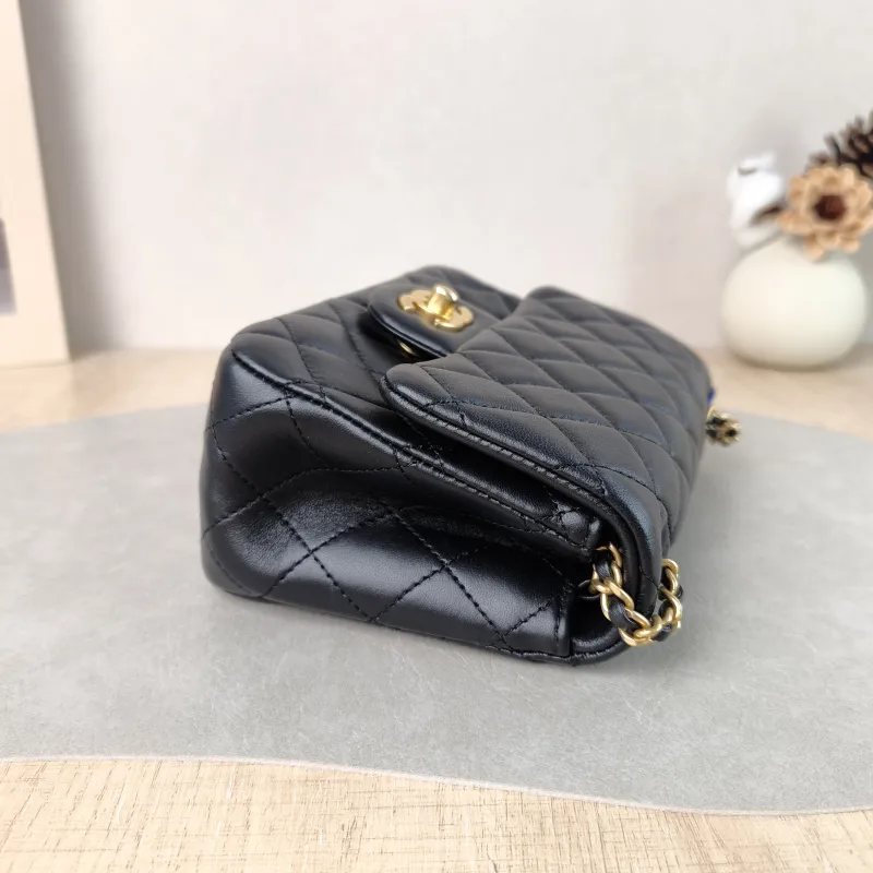 Chanel Crossbody Bag Classic Flap Mini CF Mini Black with Gold-Tone Hardware SL ambskin Mini 17 × 8 × 13.5 cm — detail view 12 of 14