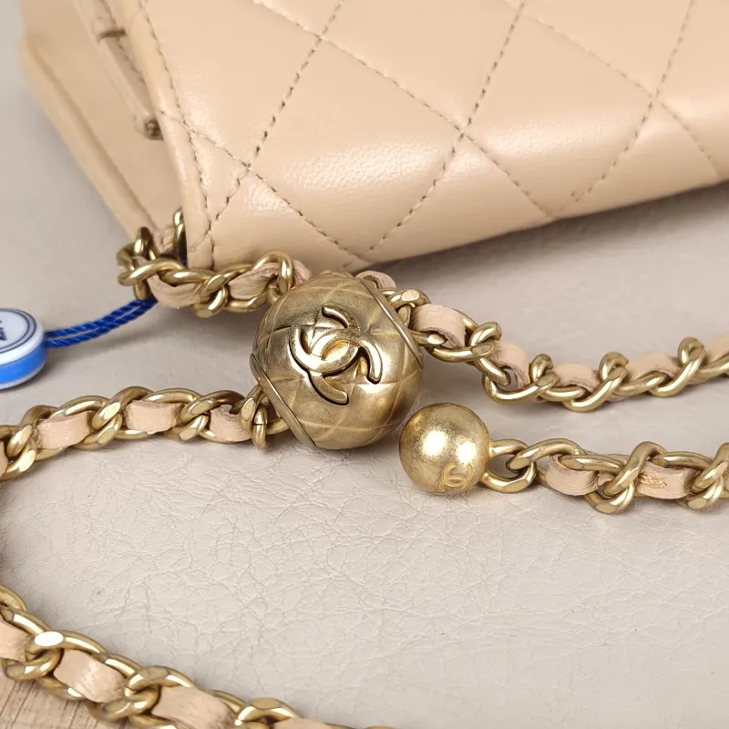 Chanel Crossbody Bag CF WOC Taupe Lambskin Mini 19.2 × 3.5 × 12.3 cm — detail view 10 of 14