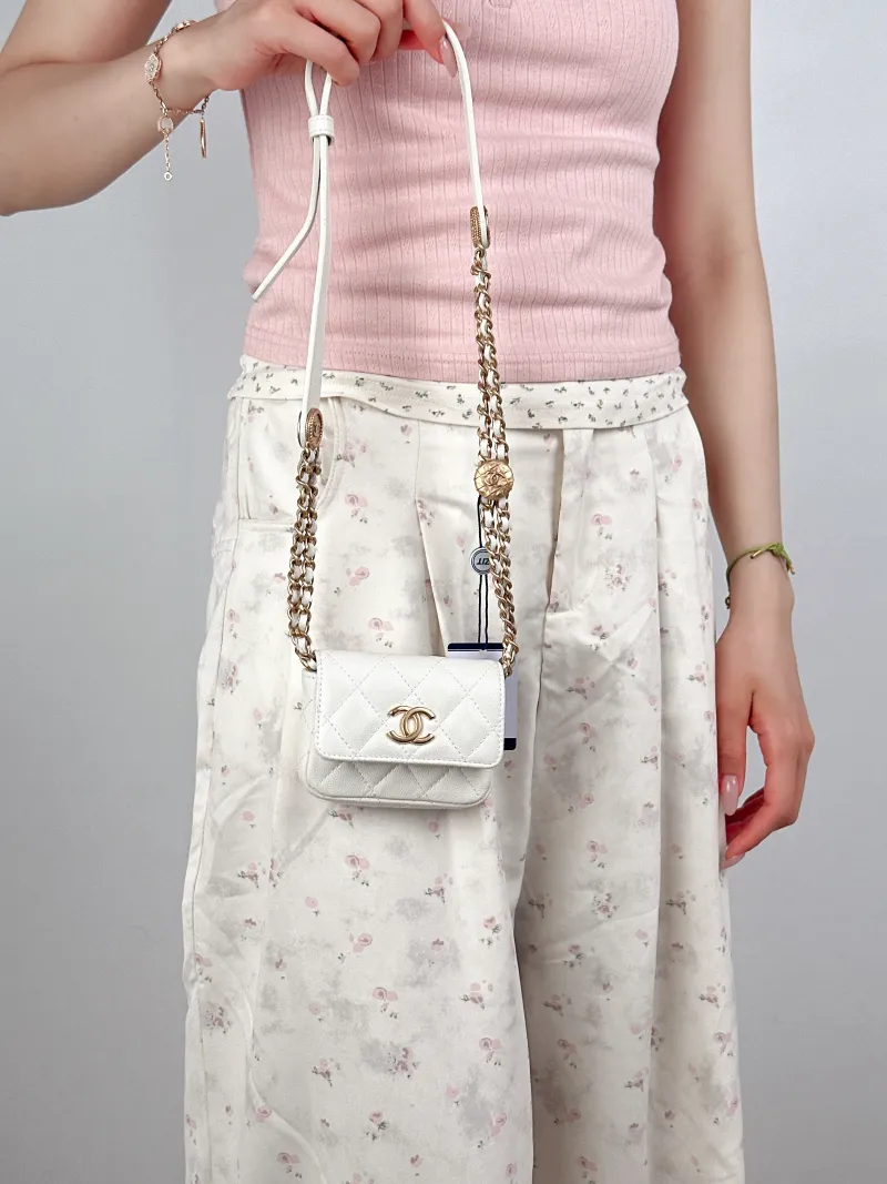Chanel Wallet Wallet White Grained Calfskinmini10 × 2 × 8 cm — on-model view 2 of 2
