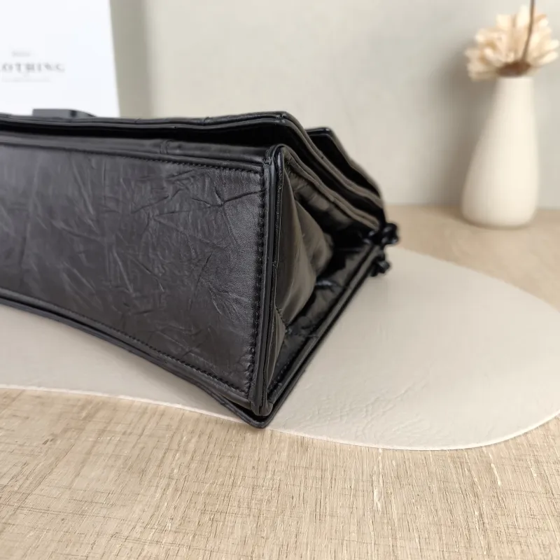 BALENCIAGA Shoulder Bag CRUSH Chain Bag Black Calfskin Medium30 × 13 × 20 cm — detail view 1 of 13