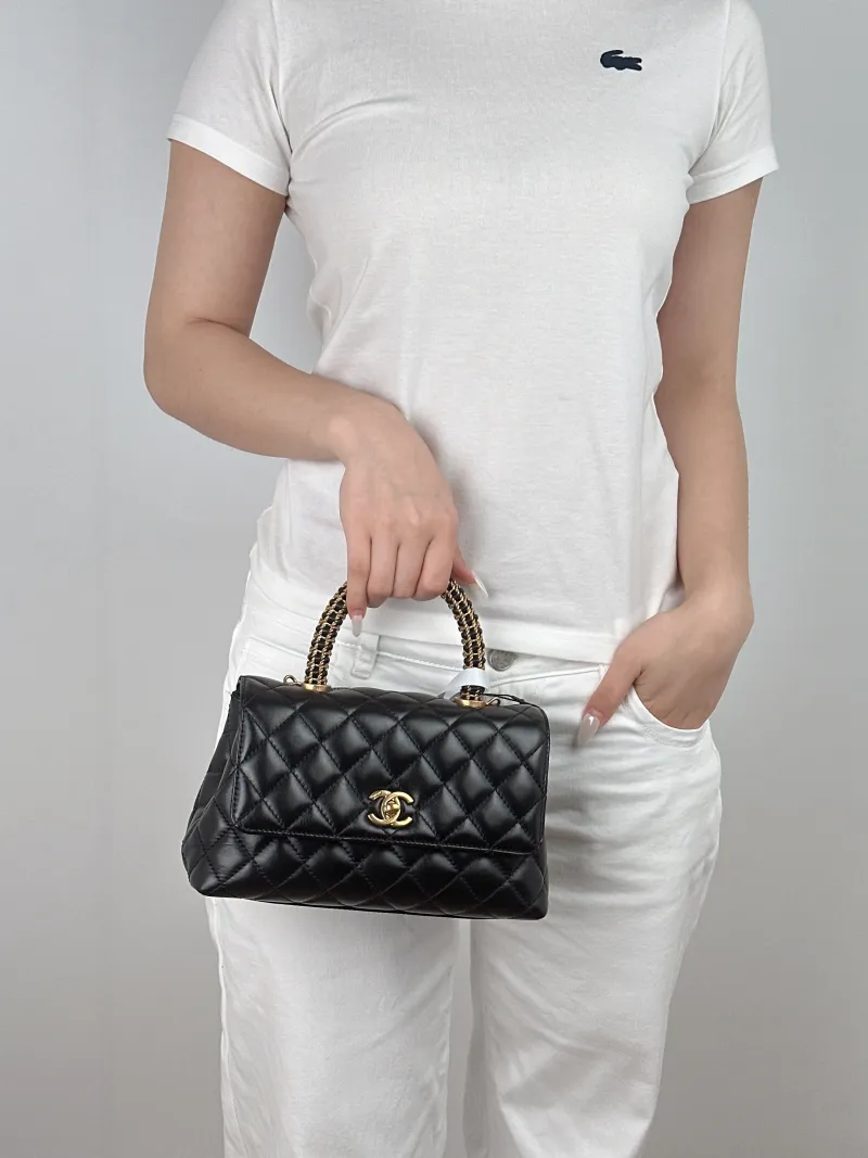 Chanel Crossbody Bag Coco Handle​ Woven Black Calfskin Small24 × 10 × 14 cm — on-model view 1 of 2