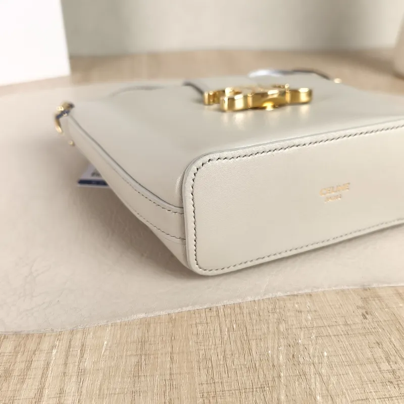 CELINE Crossbody Bag Louise Bucket Bag White Calfskin Mini 13.5 × 10 × 16 cm — detail view 5 of 11