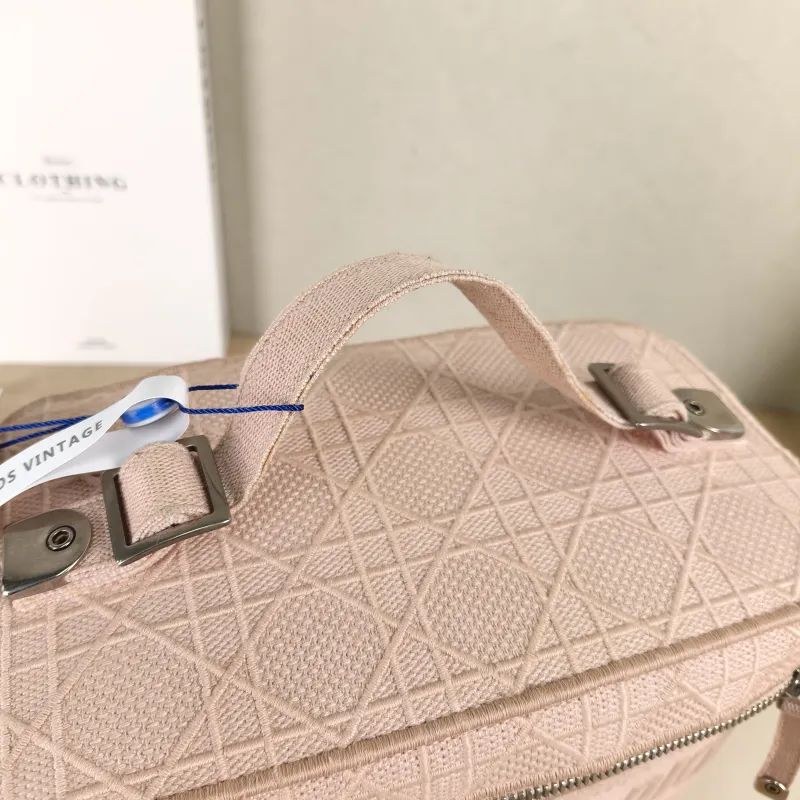 DIOR Top Handle Bag Travel Vanity Cosmetic Bag Pink Canvas Medium24.5 × 13.5 × 17 cm — detail view 8 of 12