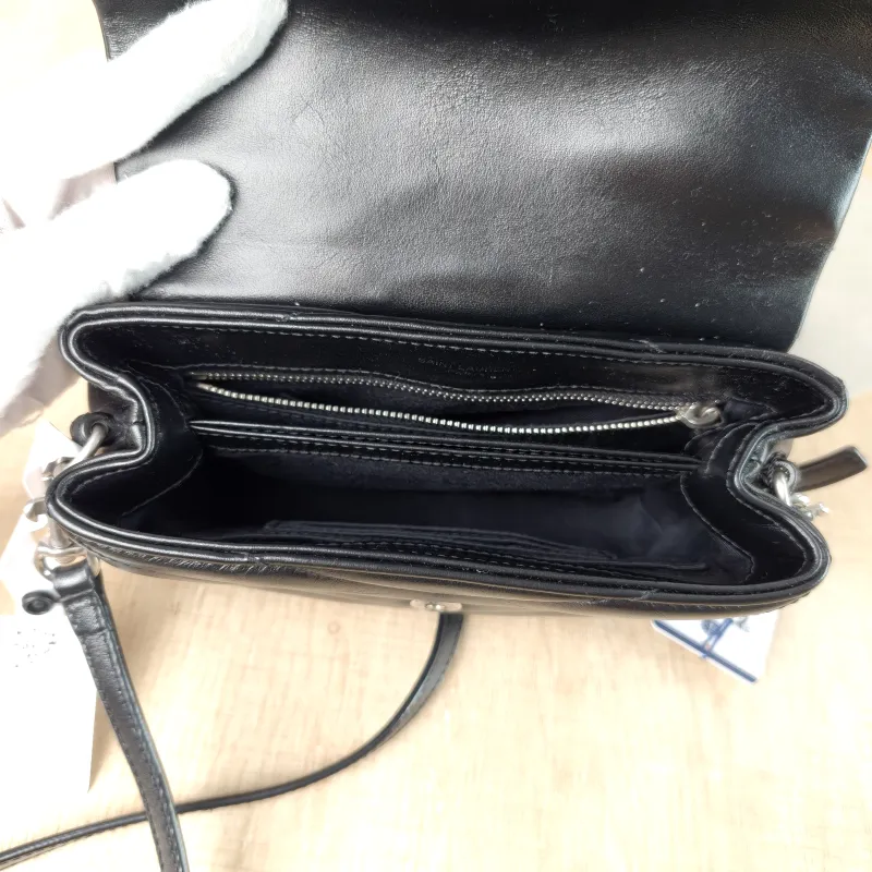 SAINT LAURENT Crossbody Bag LOULOU Black Calfskin Mini 20 × 7.5 × 14 cm — detail view 10 of 12