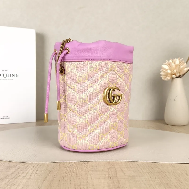 GUCCI Crossbody Bag GG Marmont Marmont Bucket Bag Canvas Calfskin mini14 × 13 × 17 cm — cover view 2 of 5