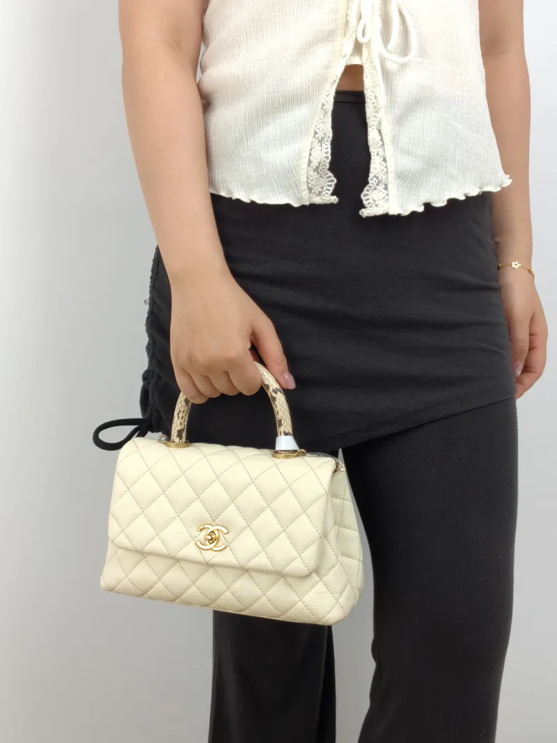 Chanel Top Handle Bag Coco Handle​ Beige Grained Calfskin Small 24 × 10 × 14 cm 26 — on-model view 2 of 2