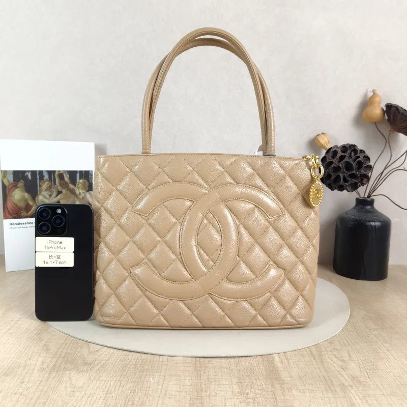 Chanel Top Handle Bag Medallion Taupe Grained Calfskin Large 30 × 15 × 24 cm 7 — cover view 5 of 6