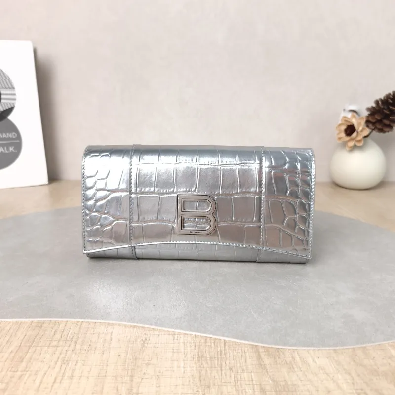 BALENCIAGA Crossbody Bag WOC Crossbody Bag Silver Calfskin One Size 19.5 × 3 × 10 cm