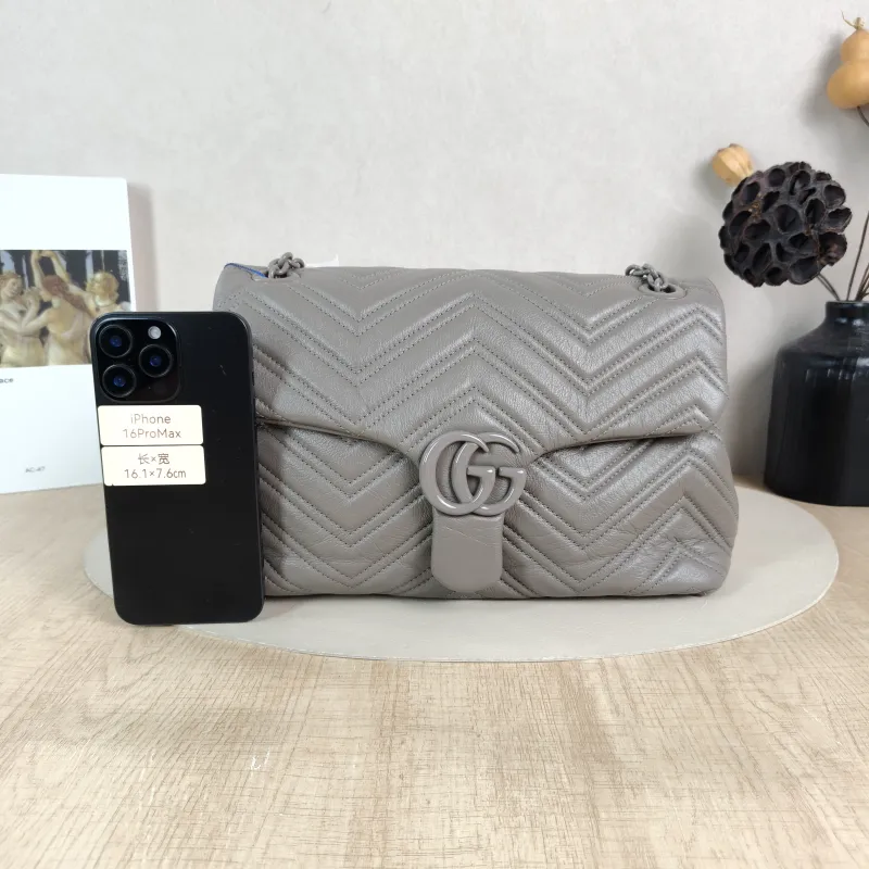 GUCCI Shoulder Bag GG Marmont Marmont Shoulder Bag Grey Calfskin Medium 31 × 8 × 17 cm — cover view 5 of 6