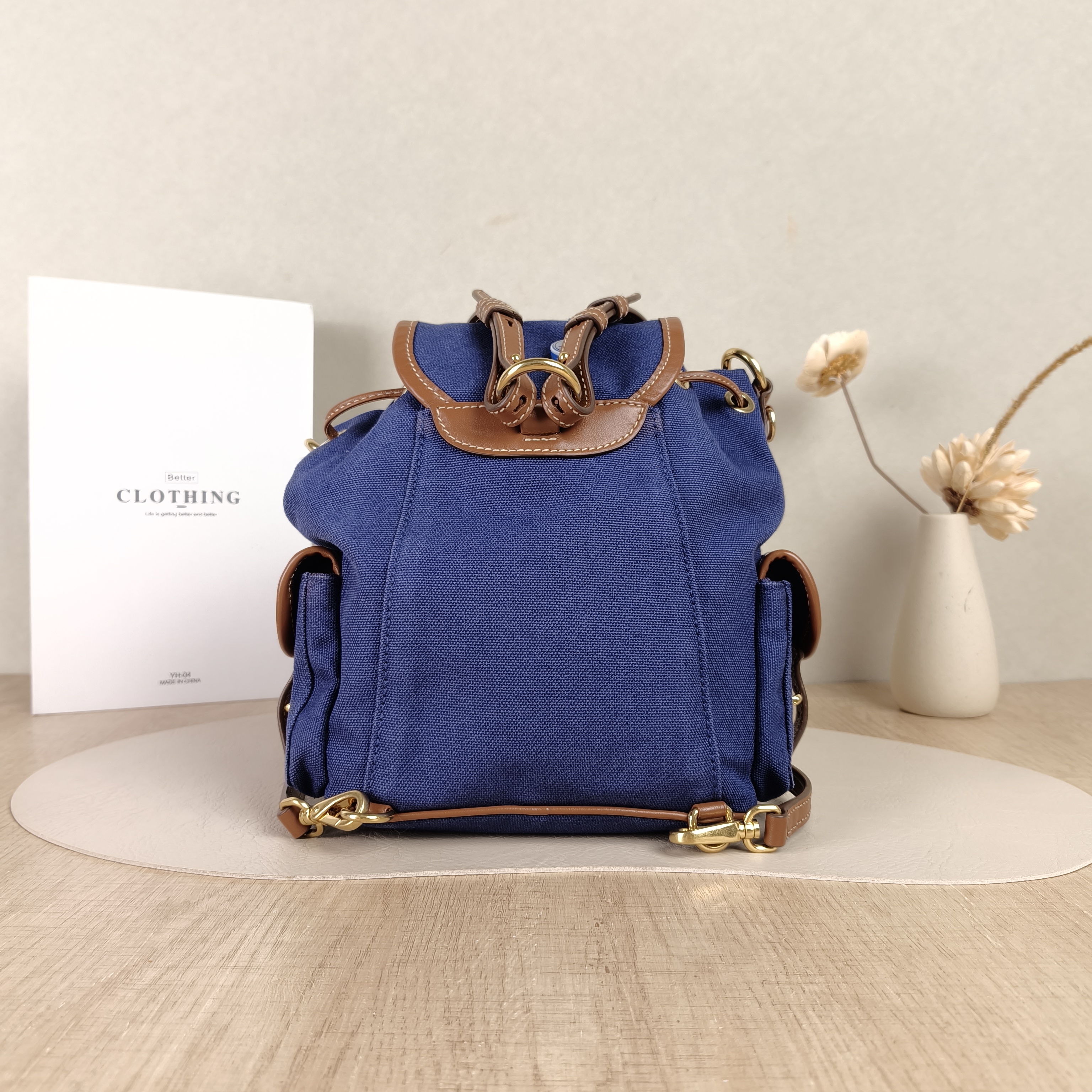 Miumiu Backpack Backpack Blue Canvas Medium18 × 11.5 × 22 cm — cover view 3 of 5