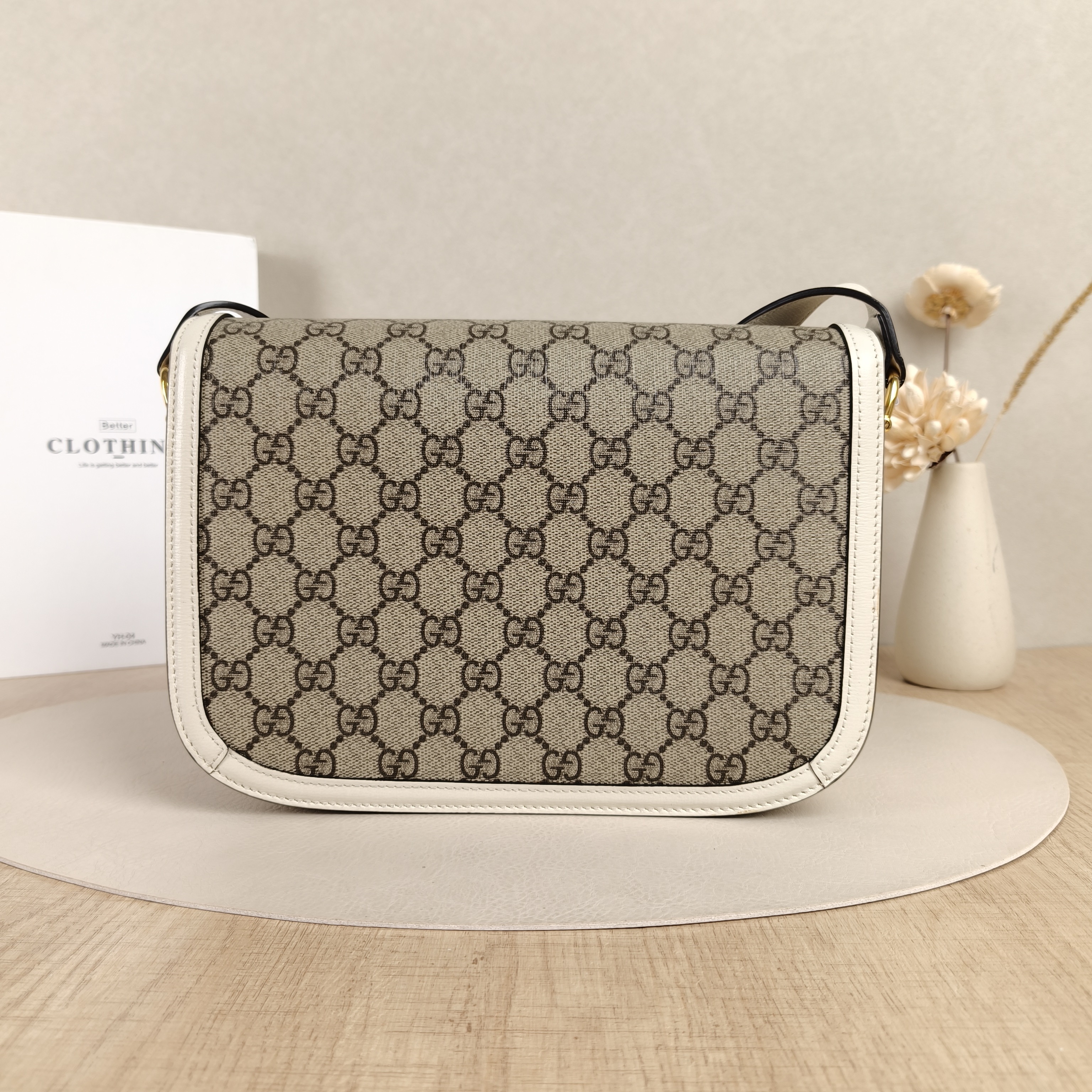 GUCCI Crossbody Bag Horsebit 1955 Horsebit Small White Monogram PVC Medium25 × 8 × 18 cm — cover view 4 of 8