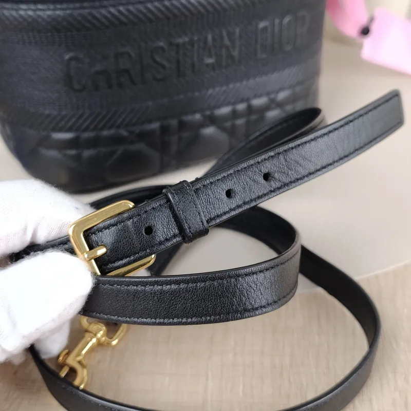 DIOR Top Handle Bag Travel Vanity Cosmetic Bag Black Lambskin Canvas 18.5 × 10 × 14 cm — detail view 6 of 11