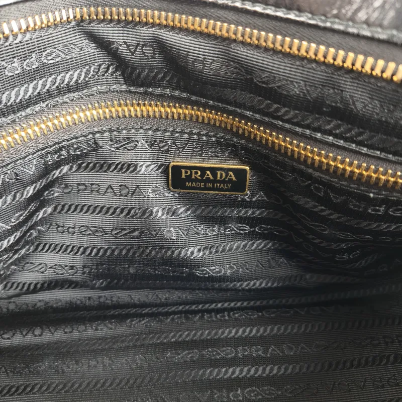 PRADA Shoulder Bag Bonnie Soft Lux Black Waxed Leather Medium 32 × 12 × 15.5 cm — detail view 10 of 11