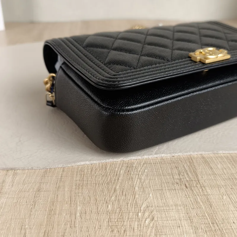 Chanel Crossbody Bag Le Boy​ WOC Black Grained Calfskin Mini 17.5 × 3.5 × 10 cm Microchip Edition — detail view 4 of 11