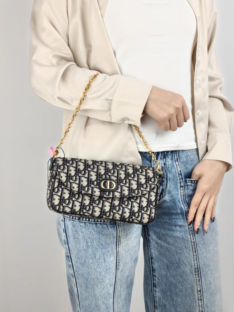 DIOR Crossbody Bag 30 Montaigne woc Blue Canvas One Size 21.5 × 3 × 12 cm — on-model view 1 of 2