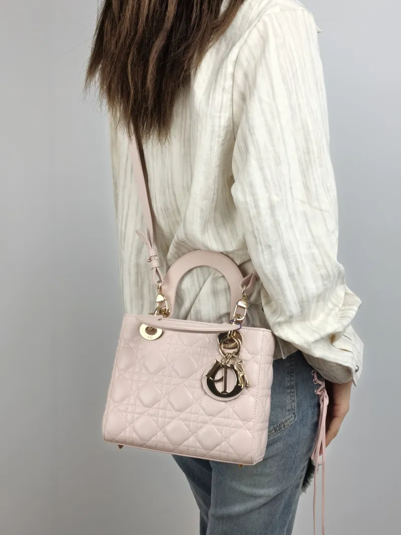 DIOR Top Handle Bag Pink Lambskin Small 20 × 8 × 18 cm — on-model view 1 of 2