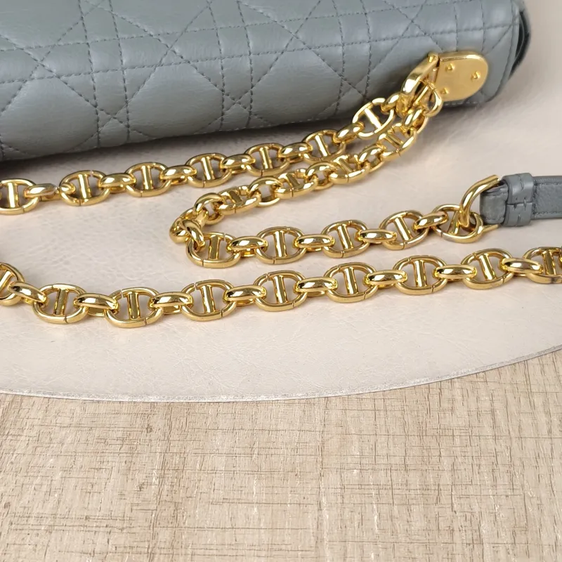 DIOR Crossbody Bag Caro Chain Bag Grey Calfskin Medium 25.5 × 9 × 15.5 cm — detail view 8 of 13