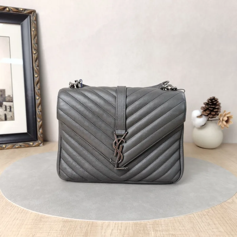 SAINT LAURENT Shoulder Bag COLLEGE Grey Calfskin24 × 6.5 × 17 cm