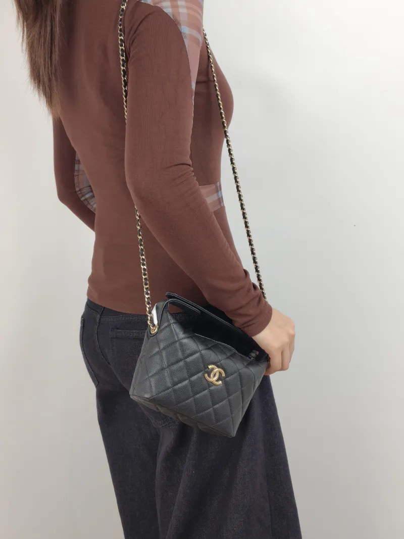 Chanel Crossbody Bag Crossbody Bag Black Grained Calfskin One Size 16 × 6.5 × 12.5 cm — on-model view 3 of 3