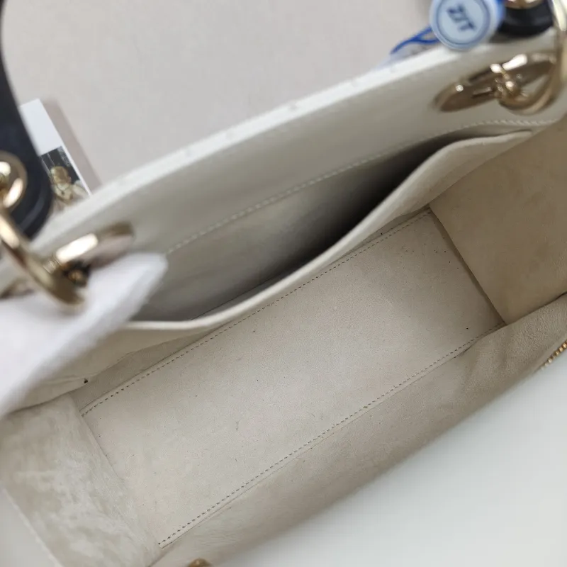 DIOR Top Handle Bag Lady Lady Dior Bag White Calfskin Medium Edition 24 × 12 × 21 cm — detail view 2 of 13