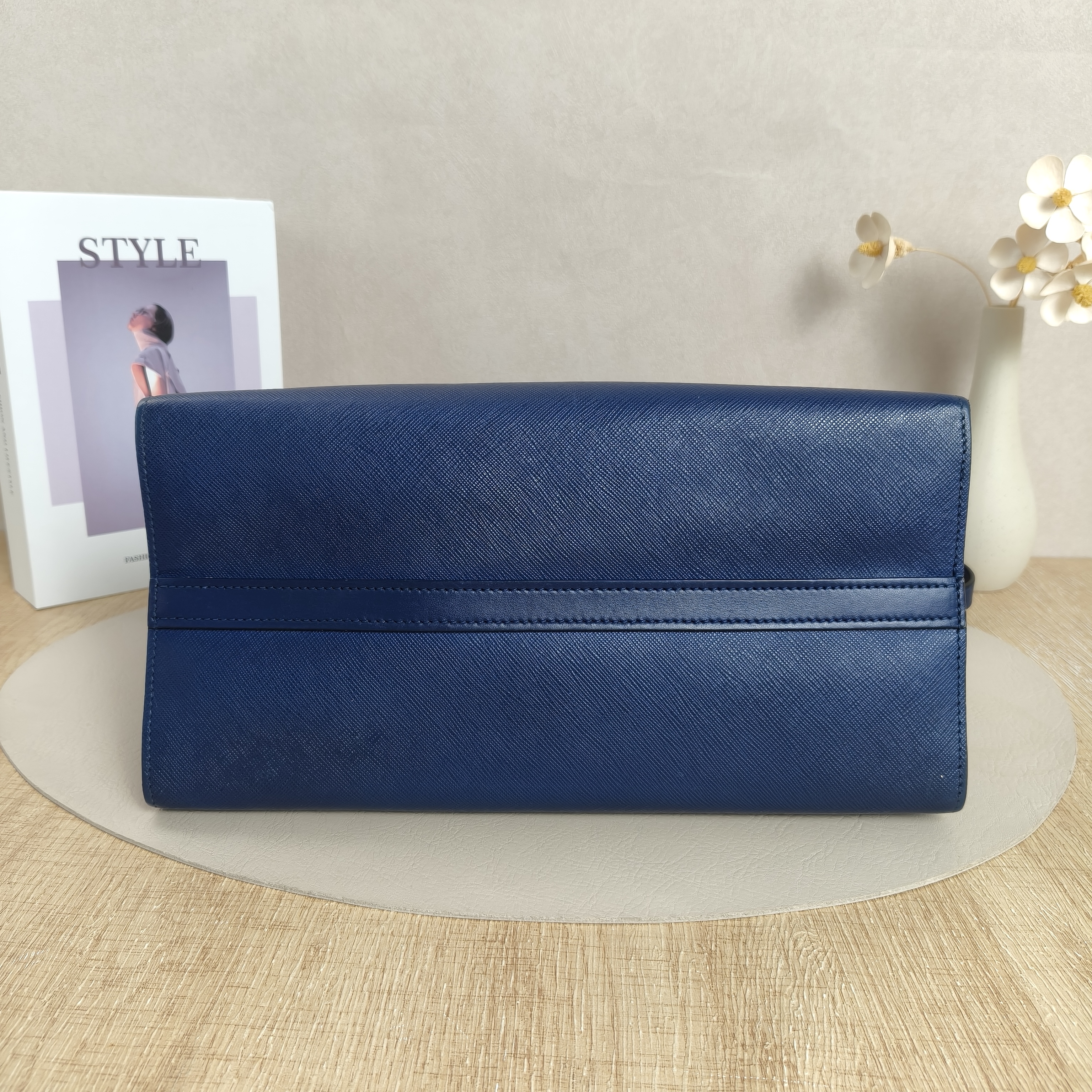 PRADA Shoulder Bag Blue Calfskin · Shoulder Strap Leather Tag Dust Bag · 30 × 14 × 23 cm — cover view 3 of 12