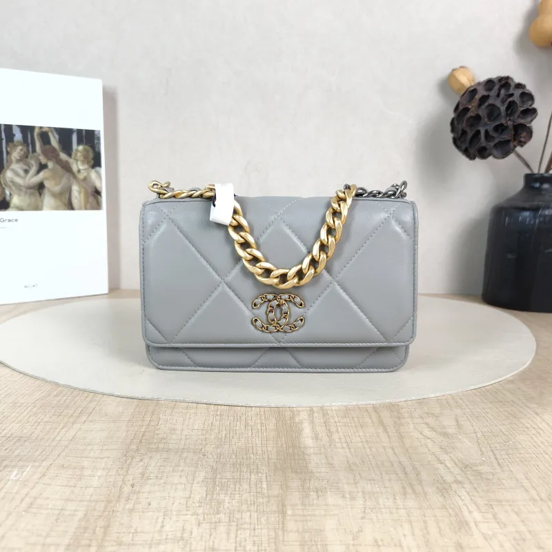 Chanel Crossbody Bag 19Bag WOC Grey SL ambskin Mini 19.2 × 3.5 × 12.3 cm