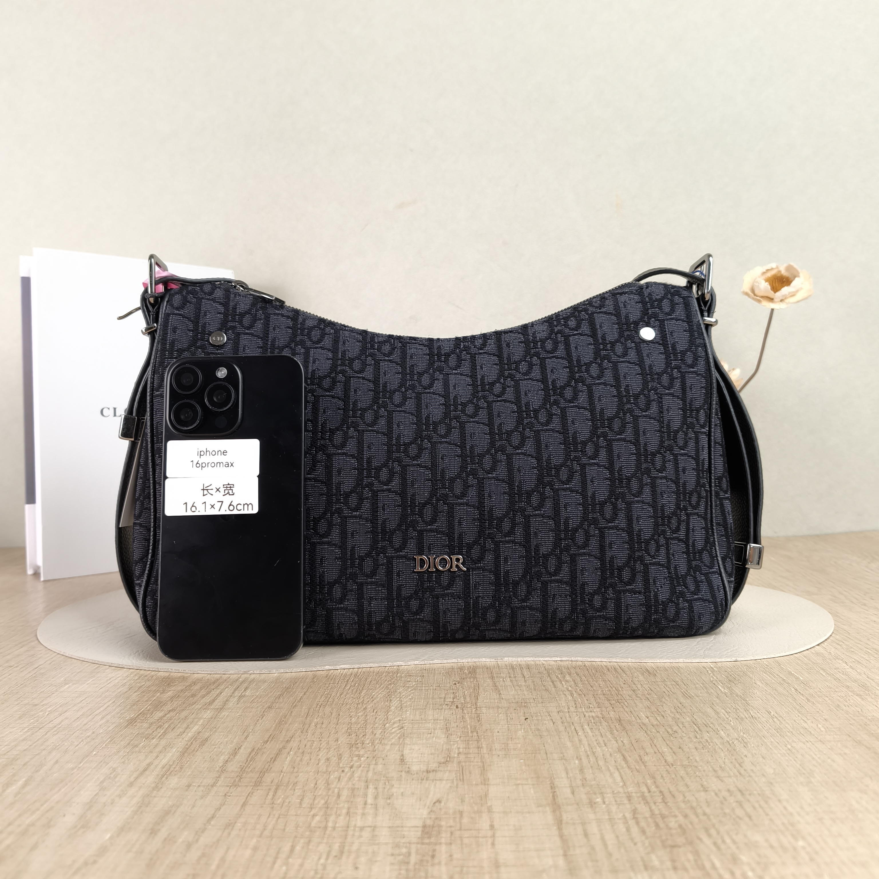 DIOR Crossbody Bag Slider Hobo Shoulder Bag Black Canvas Medium34 × 8.5 × 23 cm — cover view 5 of 5