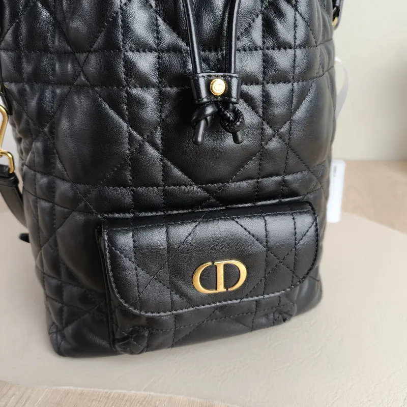 DIOR Crossbody Bag Caro Bucket Bag Black Lambskin Small 20 × 9 × 24 cm — detail view 7 of 11