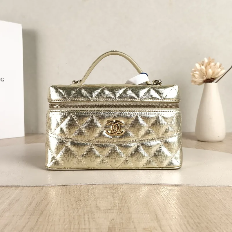 Chanel Top Handle Bag lp Gold Grained Calfskin One Size19.5 × 5 × 17 cm