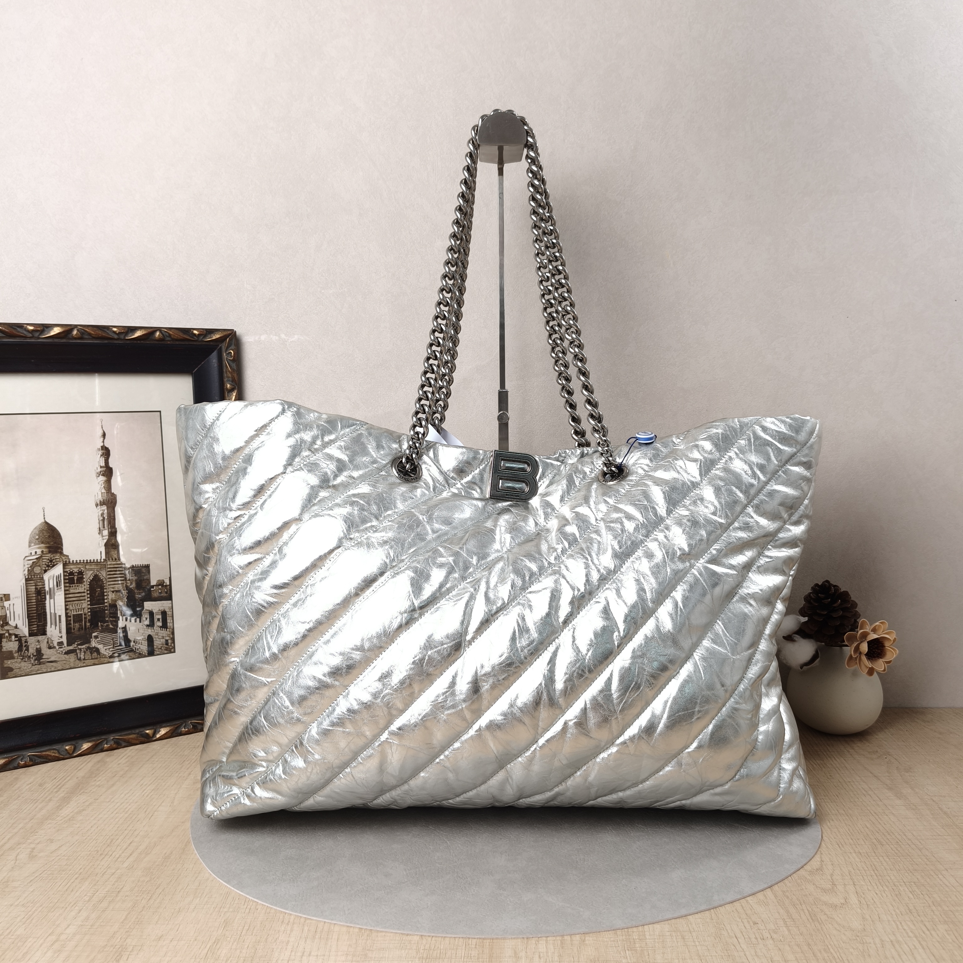 BALENCIAGA Shoulder Bag Tote Bag Silver Calfskin45.5 × 14.5 × 31.5 cm