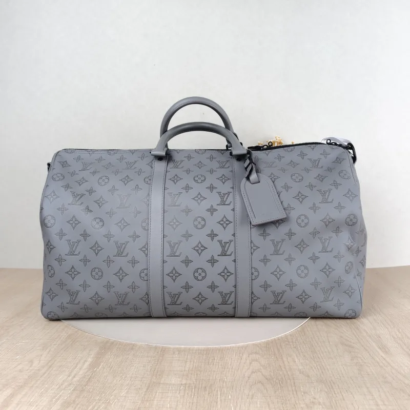 Louis Vuitton Top Handle Bag Keepall 50 Shoulder Strap Edition Grey Calfskin One Size 50 × 23 × 29 cm