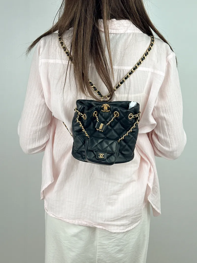 Chanel Backpack Backpack Black Lambskin One Size17 × 12 × 16 cm — on-model view 2 of 2