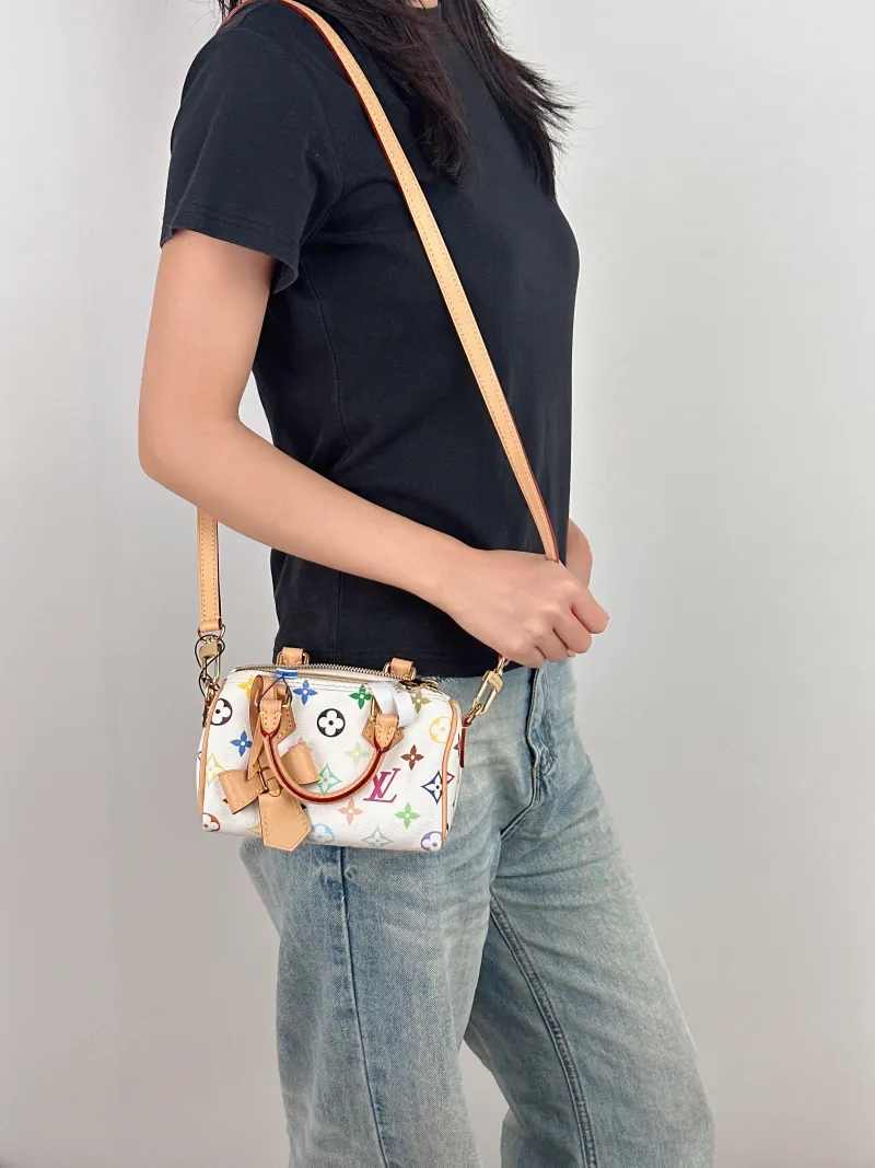 Louis Vuitton Crossbody Bag Speedy Nano Multicolore PVC nano 16 × 7.5 × 10 cm — on-model view 1 of 3