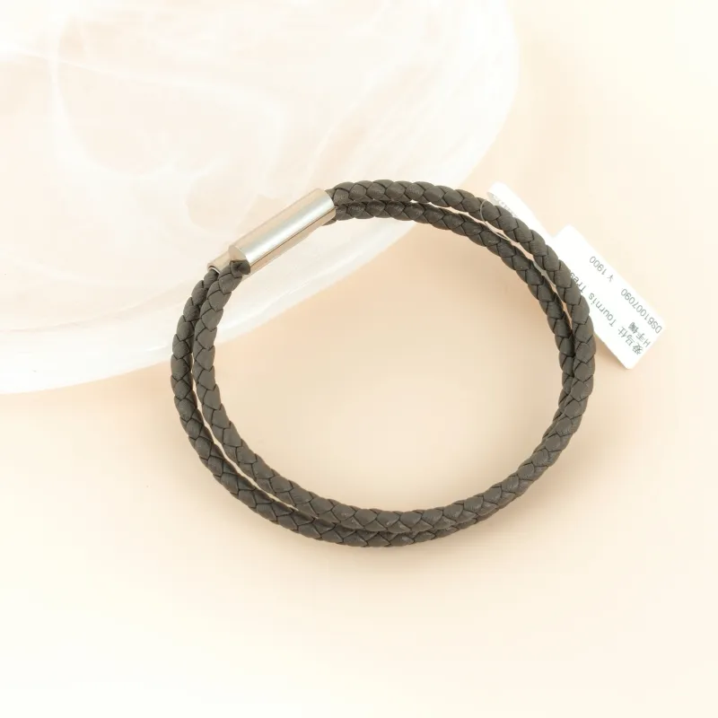 Hermès Bangle Tournis Tresse HB angle Silver Grey One Size 37cm — cover view 4 of 7