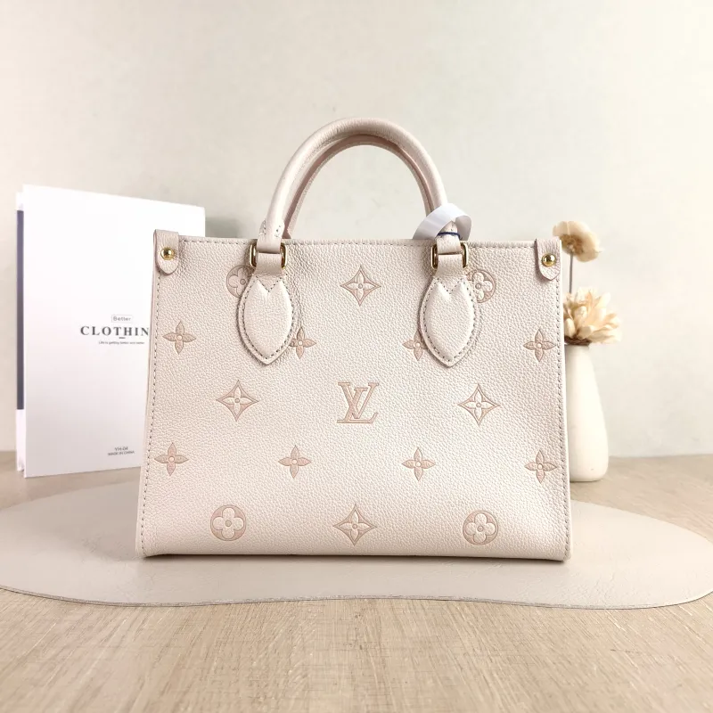 Louis Vuitton Shoulder Bag Onthego Beige · Pink Empreinte Embossed Calfskin Small 25 × 11.5 × 19 cm