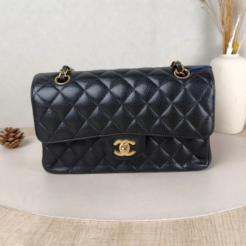 Chanel Crossbody Bag Classic Flap CF Black Grained Calfskin Small 23 × 6 × 14.5 cm