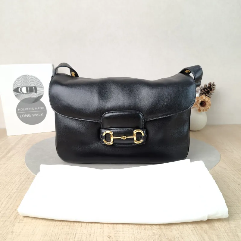 GUCCI Crossbody Bag Horsebit 1955 Horsebit Edition Medium Black Lambskin Medium 30 × 11 × 20.5 cm — cover view 5 of 6